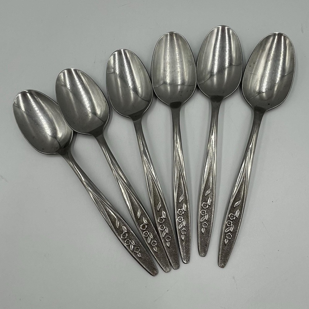 Vintage MCM Radiant Rose Superior Stainless Made In USA Set Of 6 Tablespoons
